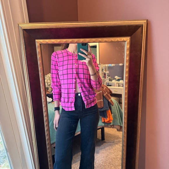 The Clair Crew Chic Pink Grid Button Down Cardigan | L - Picture 9 of 9